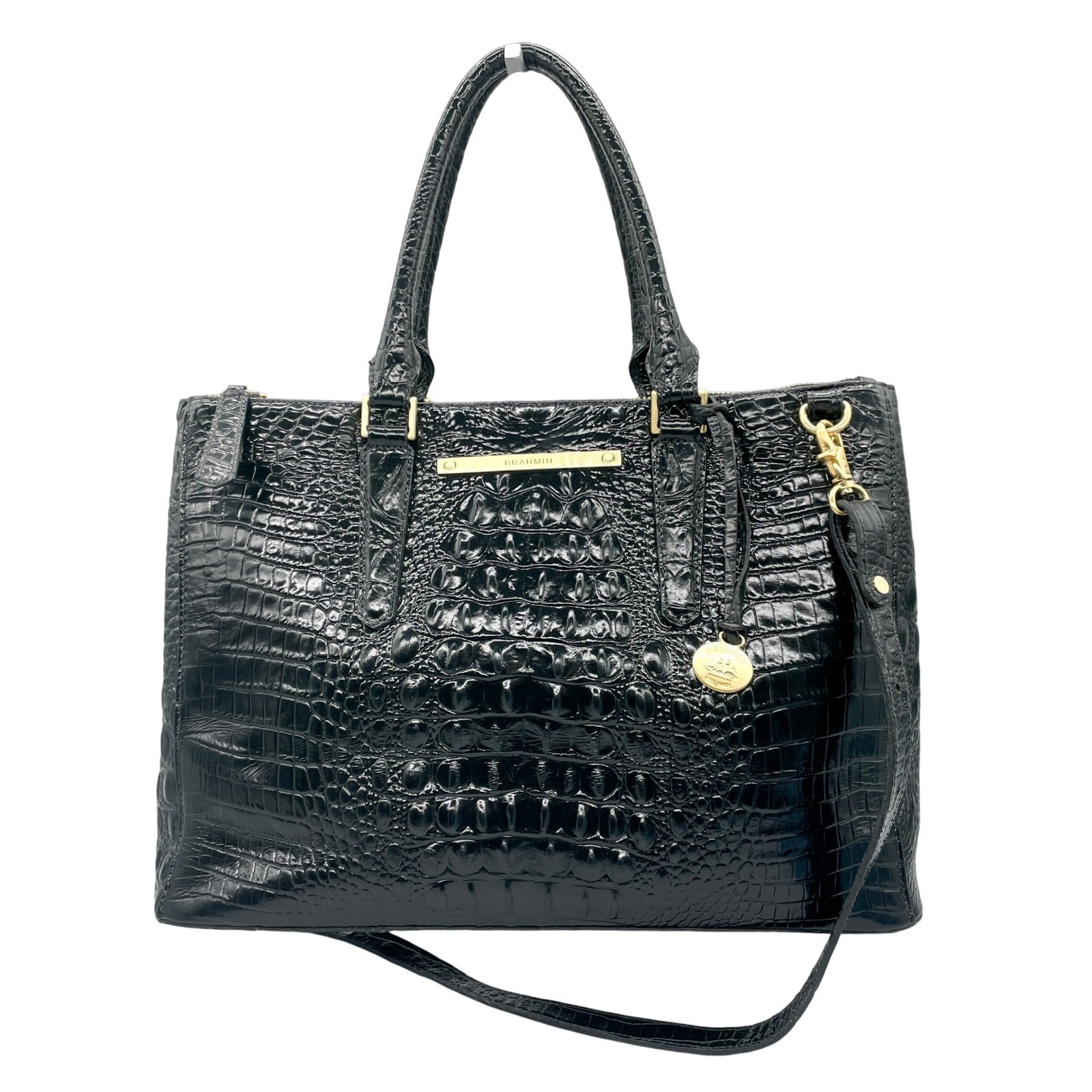 Brahmin Melbourne Black Croc Leather Business Satchel Bag Tote Handbag Purse